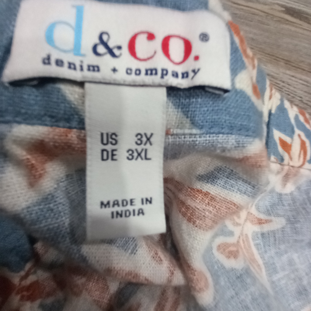 Denim & Co. Naturals Printed Wide Leg Linen Blend Pants Plus Size 3X - Picture 7 of 11